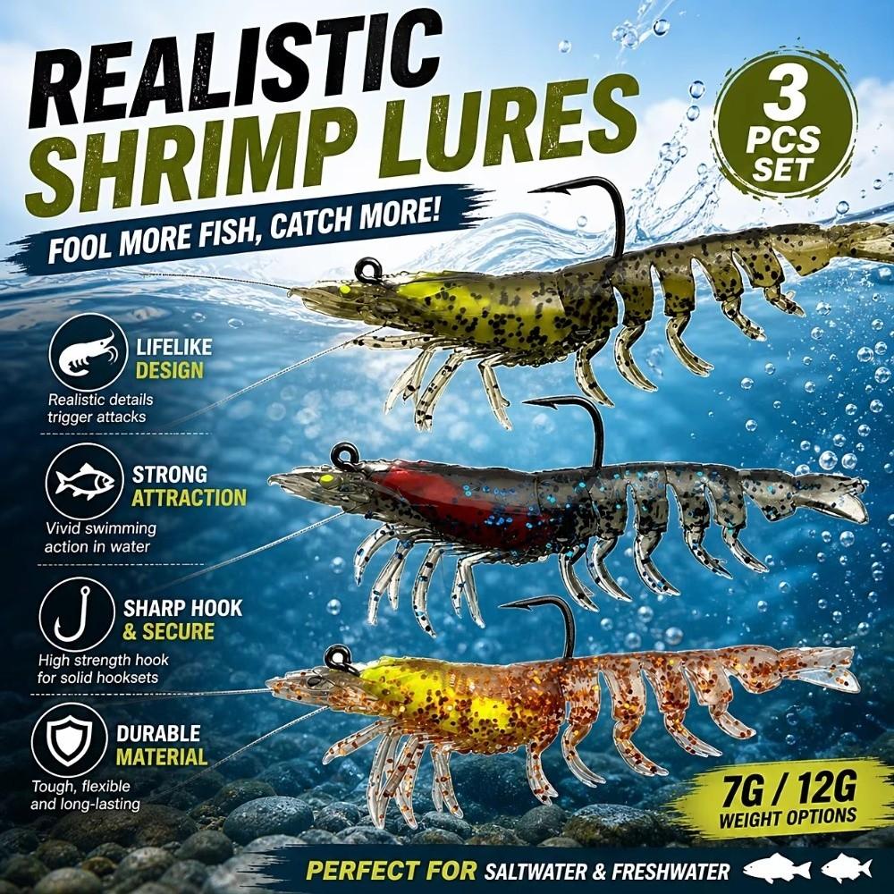 8 cm / 7 g Soft Shrimp Lure With Hooks Segmented Lures Lifelike Swimming Lures Freshwater Fishing