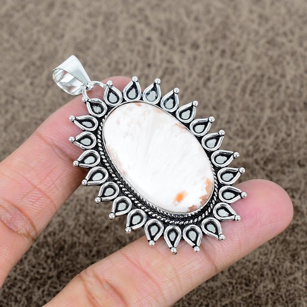 Scolecite Gemstone Handmade 925 Sterling Silver Jewelry Pendant 2.60" KKG-724