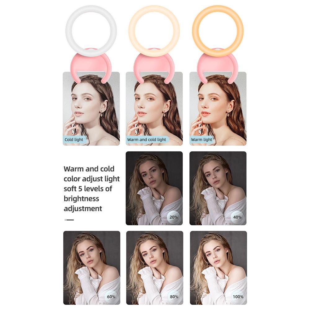 Кольцевая подсветка для телефона 10 см/4 дюйма, 2 Вт, двухцветная подсветка для селфи, клипса для телефона, цвет 3000–7000 К