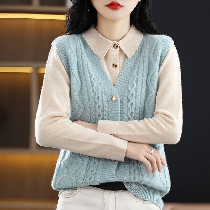 Женский трикотажный жилет без рукавов с V-образным вырезом - Легкий свитер из смеси полиэстера и спандекса для весны/лета/осени, повседневный пуловер