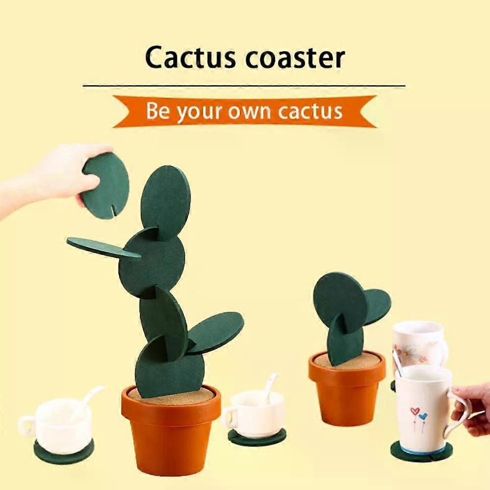 6PCS Cute Coaster Set Table Decoration Accessorie Creative Cactus Shape Cup Mat Heat Insulation Non-slip Tea Coffee Cup Holder