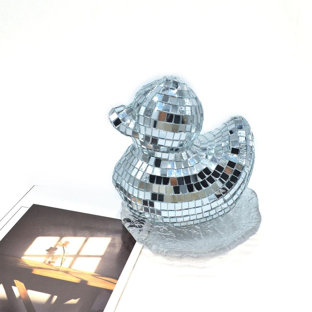 Silver Duck Shape Glass Mirrored Statue Discos Ornament Reflective Figurine for Wedding Party Music Festival Decoration