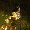 Solar Powered Garden Lights Christmas Santa Kettle Light, Solar-Powered Claus Watering Can Stake Lamp Metal Silhouette Lawn Lamps with LED String,