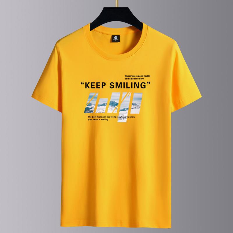 Мужская модная футболка с короткими рукавами Keep Smiling, повседневная футболка из чистого хлопка, M-6XL