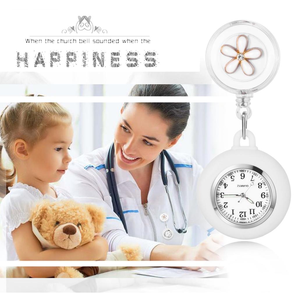 Nurse Watch with Silicone and Stretchable Cute Flower Nurse Quartz Pocket Nurse Accessories Perfect Gift for Nurses and Childcare Workers On Day Clip,