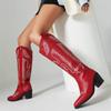 Western Women's Knee High Boots 2024 Block Wedge Heels Winter Shoes Ladies Black Red Embroider Long Cowboys Boots Footwear