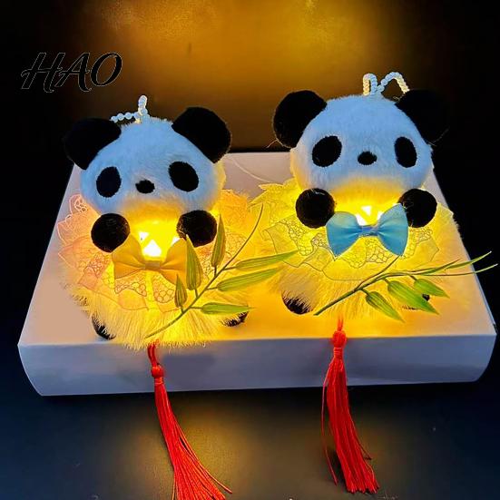 Cute Animal Light for Night Mid Autumn Panda Bamboo Glowing Lantern, Handheld Chinese Style Festival Decor Traditional Lantern Kids, Market Prop with