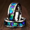 Кольца из кованой нержавеющей стали 8 мм для мужчин и женщин с инкрустацией из разноцветных раковин морского ушка. Ювелирные изделия для мужчин, свадебные украшения, подарки.