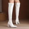 Женские сапоги на высоком каблуке, осенние и зимние новые однотонные сапоги до колена в европейском и американском стиле на толстом каблуке