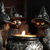 Подсвечник в виде черного кота, смоляной подсвечник в виде кошек на Хэллоуин с ведьмиными шляпами, винтажный подсвечник, настольное украшение, подарок для любителей кошек