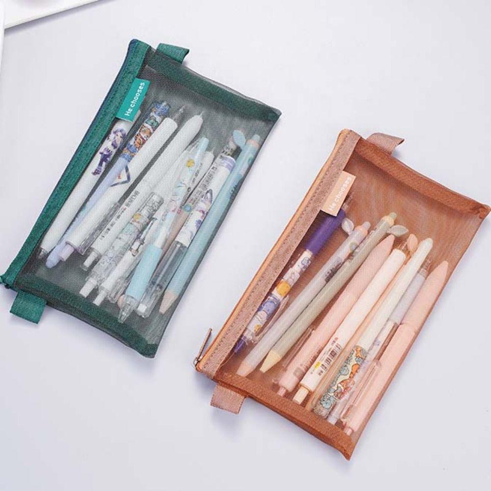 Nylon Mesh Pencil Case Bills Bag Zipper Stationery Bag Simple Transparent Bills Bag  Student