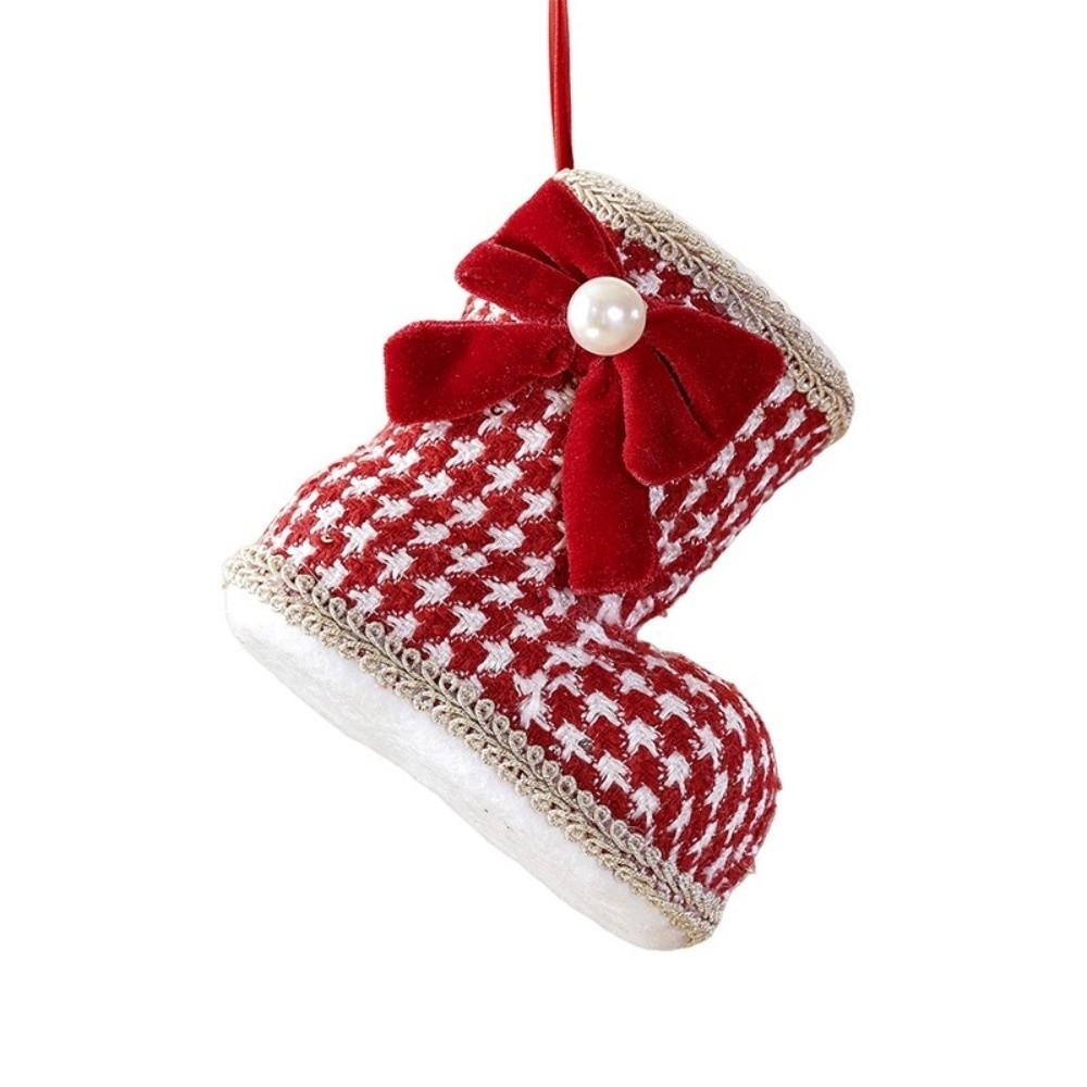 Elegant Christmas Boots Pendant Grid Pattern DIY Christmas Decorations Christmas