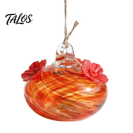 Кормушка для колибри Talos из выдувного стекла, цветная подвесная кормушка для нектара с двумя цветочными кормушками для декора сада и заднего двора