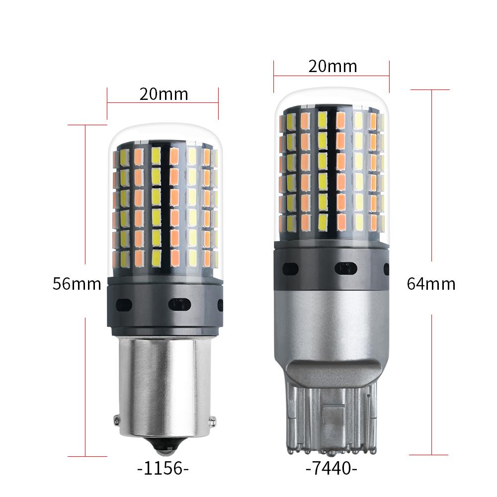 2X 1156 BA15S P21W 1156 BAU15S PY21W Led Canbus No Error 7440 W21W T20 3014 120SMD Car DRL Lamp Signal Light White Yellow 12V
