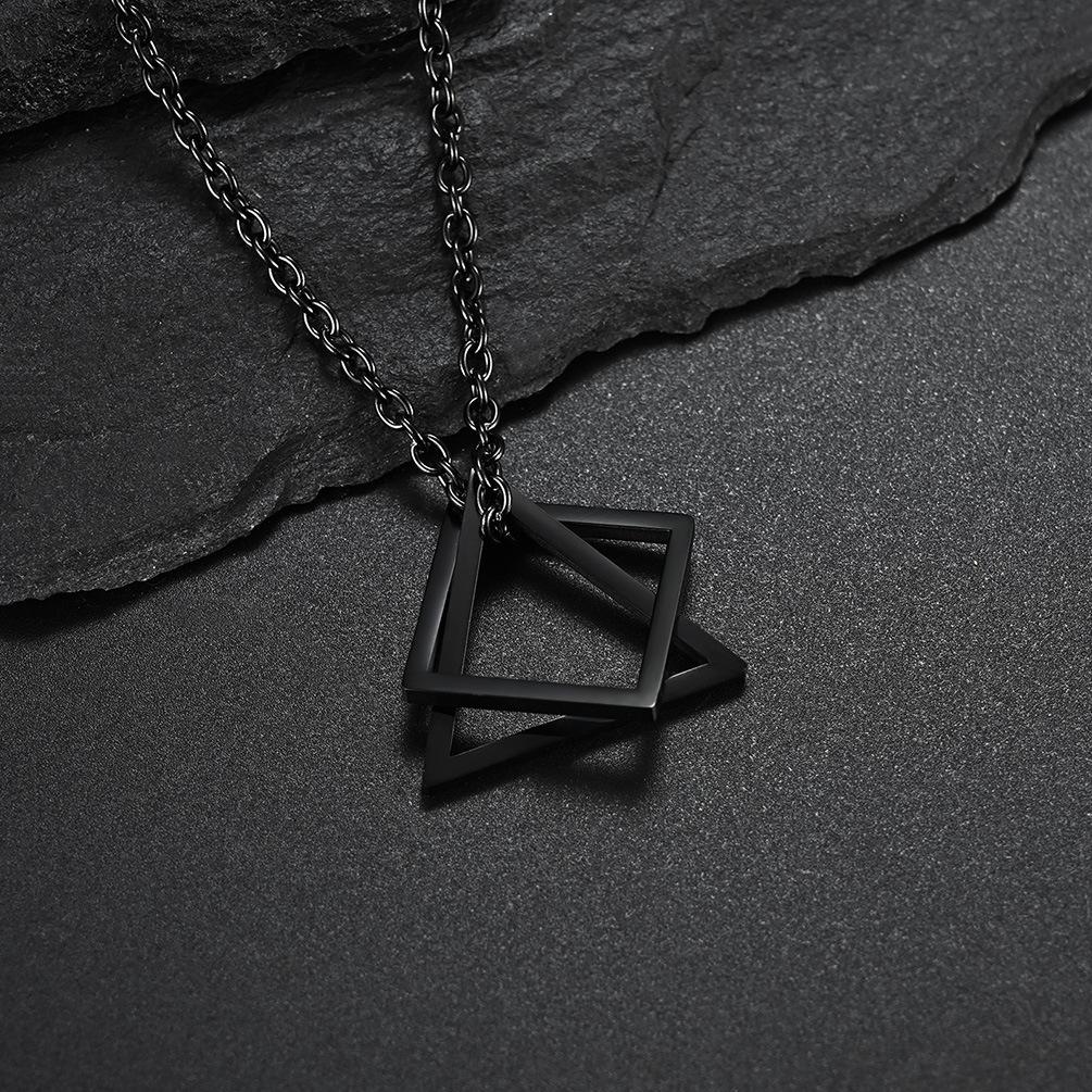 Hip Hop Black Silver Alloy Triangle Fashion 1Pc Men Women Modern Geometric Stacking Square Pendant Necklace Couple Necklace Unisex  Jewelry Accessory