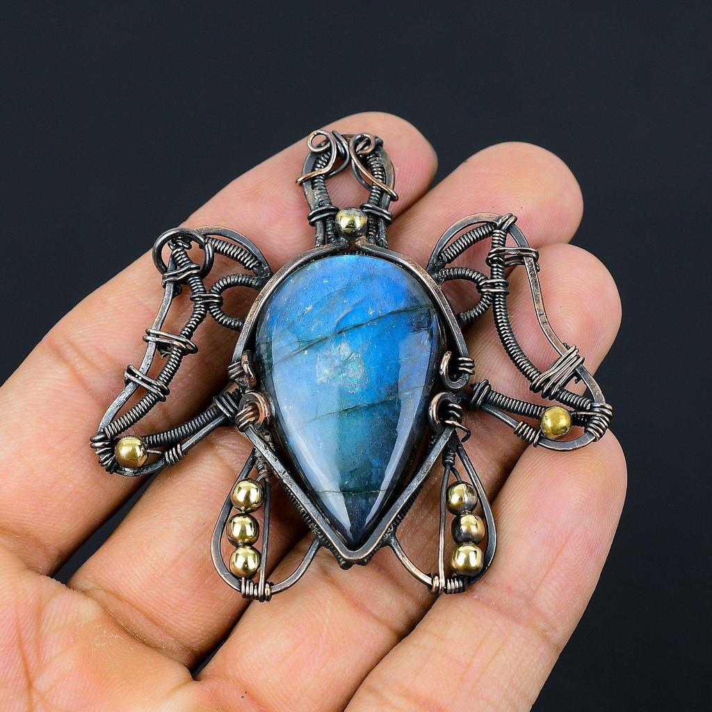 Лабрадорит в форме черепахи, драгоценный камень, медная проволока, подвеска ручной работы, ювелирный подарок для любви