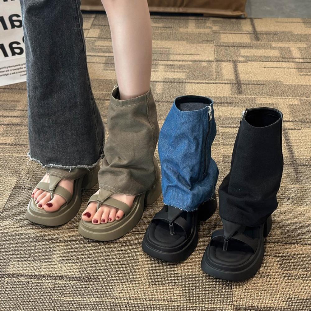 Женские ботинки с открытым носком 2024 года, весна-осень, новые модные уличные короткие ботинки с узором «елочка», женские сандалии в корейском стиле