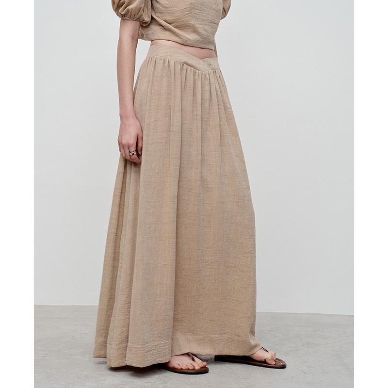 Юбка Sweet Song из хлопка и льна с высокой талией и драпировкой - женская летняя юбка во французском стиле