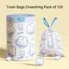 Trash Bags Drawstring Pack Of 100 Small Garbage Bags Cartoon Rabbit Pattern Thickened Drawstring Bags Bathroom Trash Bags