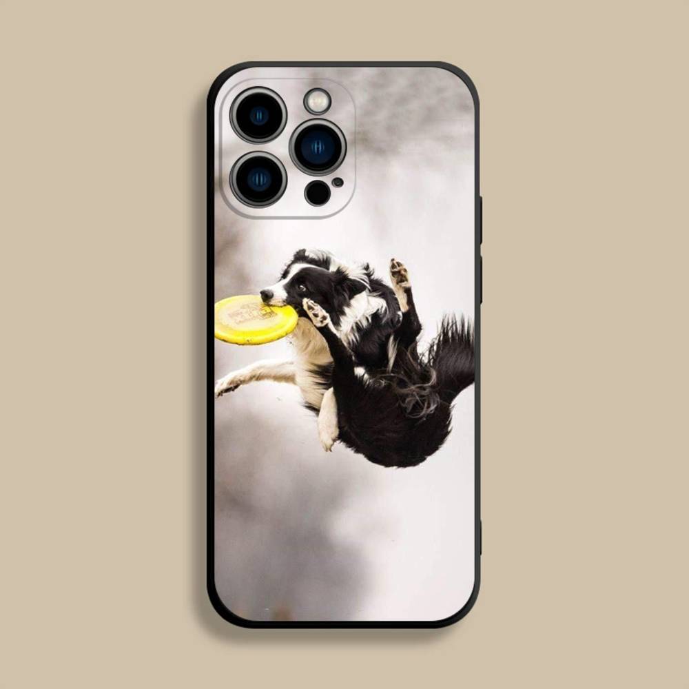 Чехол для телефона с собакой Бордер-колли для iPhone 17,16,15,14,13,12,Pro,Max,Plus,E,SE4,Air,Mini Черный Мягкий Чехол