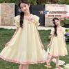 Girls' Summer Dress Korean Style with Bubble Sleeves and Ruffled Princess Skirt