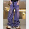 Женские фиолетовые джинсы с высокой талией и широкими штанинами 2022 года: Летние облегающие, свободные прямые брюки для уборки