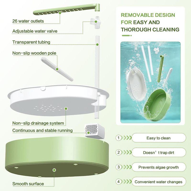 Quiet Pump Automatic Bird Bath Detachable BPA Free Shower Tub Adjustable Water Flow for Parakeet Cage