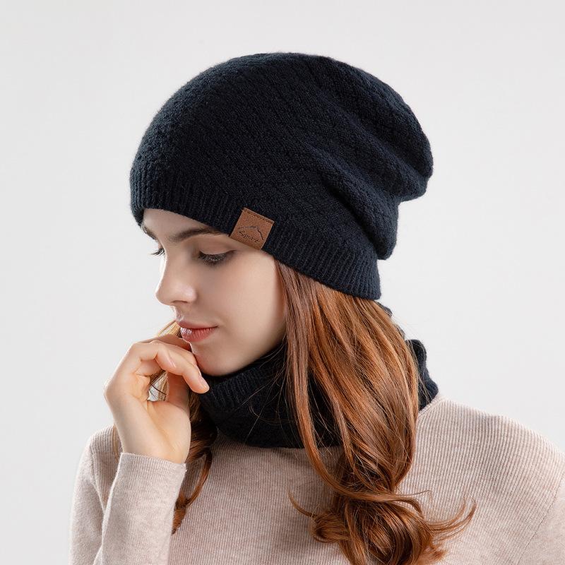 Winter Outdoor Warm Hat Women's Scarf Pullover Hat Men's Plus Velvet Warm Ear Protection Knitted Wool Hat