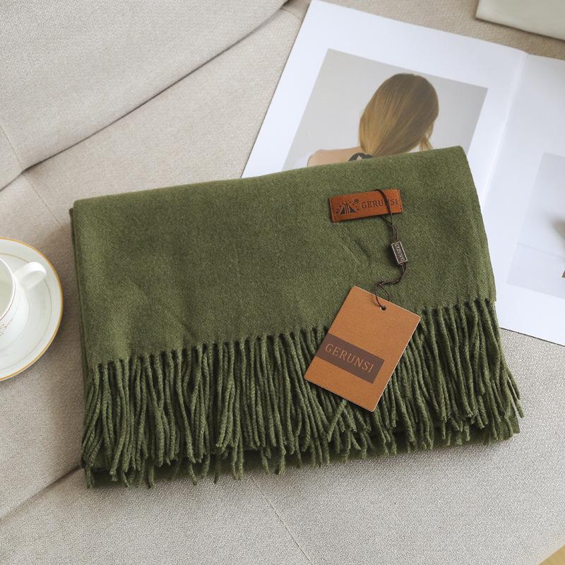 Кашемировый шарф на ощупь, осенне-зимний, однотонный, женский, с толстой кисточкой, простой и универсальный, мягкий и теплый, имитация кашемира, шаль