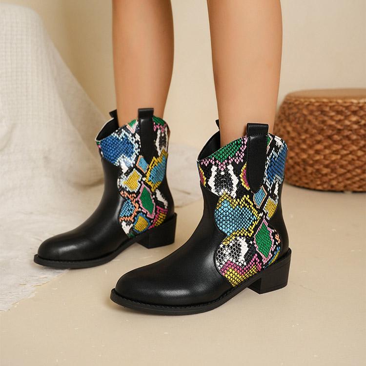 Большие повседневные короткие зимние ботинки с острым носком на толстом каблуке, осенне-зимние ботинки Martin средней высоты с принтом из искусственной кожи, размеры 35-43