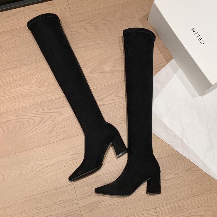 Manga Legs~ Ankara Red Suede Elastic Over Knee Boots Thick Heel Long Tube Skinny Boots High Heel Legs Socks Boots