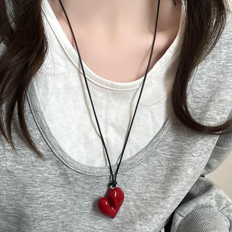 Irregular Heart Pendant Necklace For Women Girls Sweet Adjustable Pull-Out Sweater Chain Jewelry Accessories Gifts