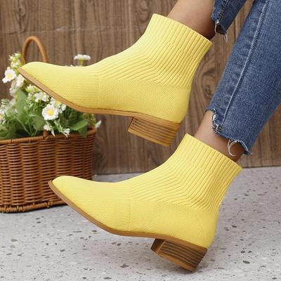 Горячий продавец женских трикотажных эластичных толстых каблуков 2024 года, осенние тканевые носки, ботильоны на низком каблуке, дышащие короткие ботинки для отдыха