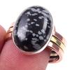 Кольцо из двухцветного серебра 925 пробы с натуральным обсидианом в виде снежинки S.9 Z5i05