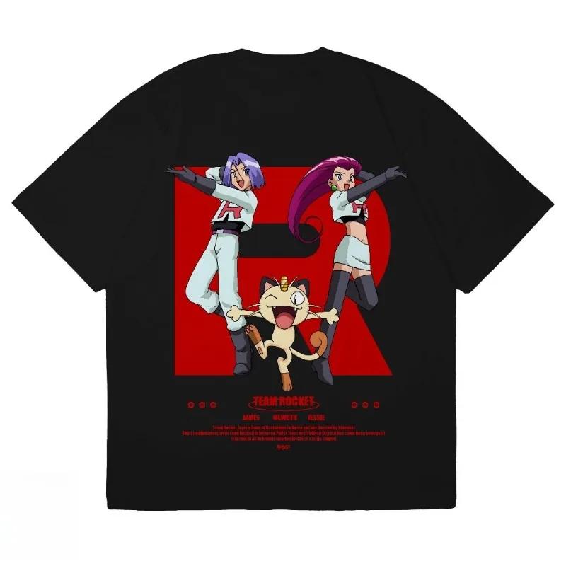 Pokémon Anime Rocket Team Cartoon Printed TShirt 2026 Summer Mens and Womens Plus Size Trend Loose Casual Short Sleeve