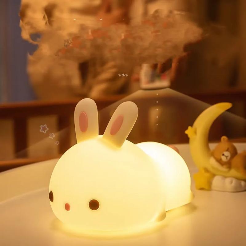 LED Rabbit Silicone Night Light Rechargeable Soft Light Kids Birthday Gift Sleep Companionship Night Light Bedroom Decoration
