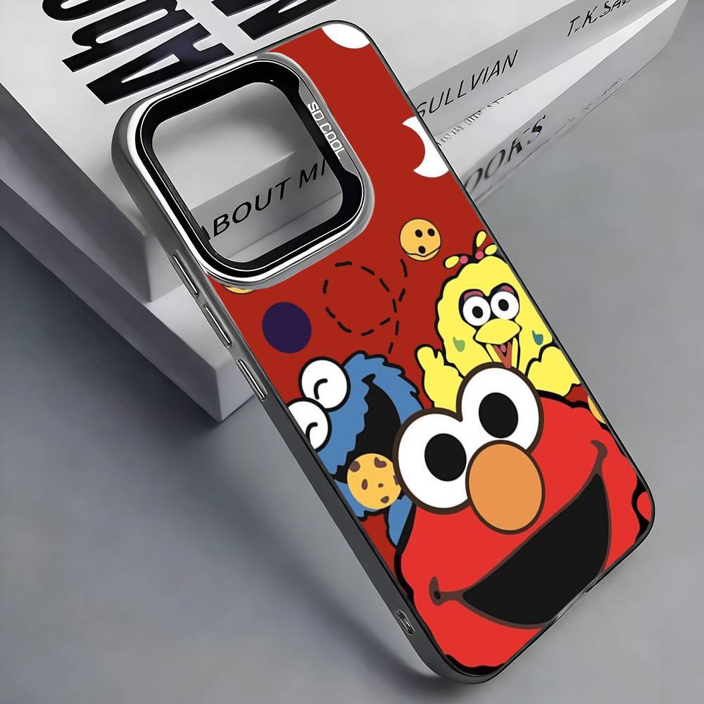 S-Sesame S-Street C-Cookie Elmo Phone Case For iPhone 17, 16,15,14,13,12,11 Plus,Pro Max, Colorful Silver Funda Cover