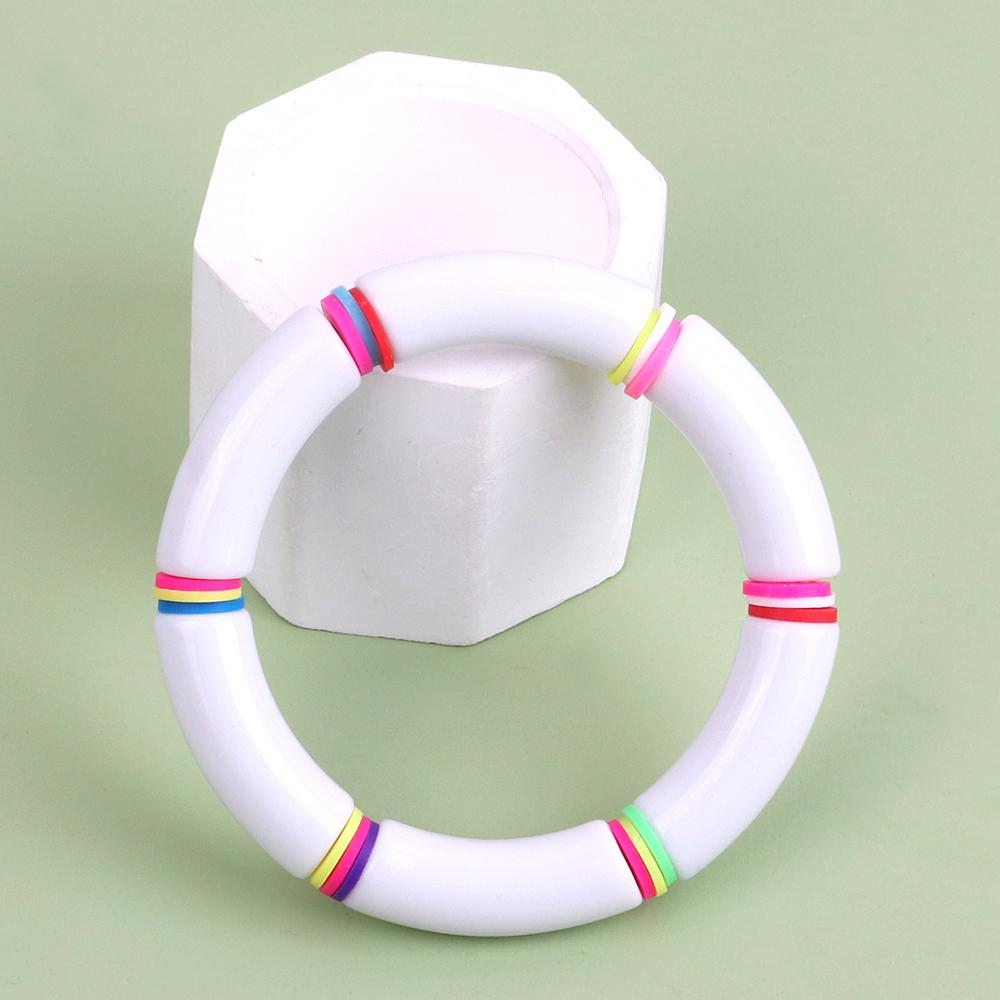 New Resin Bamboo Elbow Beaded Bracelet for Women Vintage Acrylic Curved Tube large Elastic Bangles Bracelets Summer Jewelry Gift