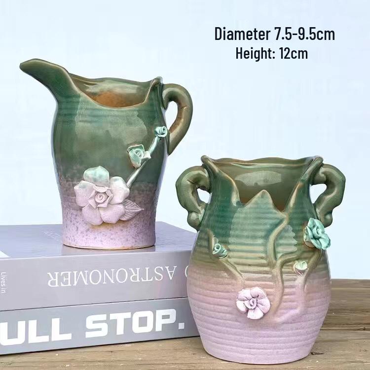 Retro Ceramic Succulent Pot - Large & Small with Creative Handmade Relief Design