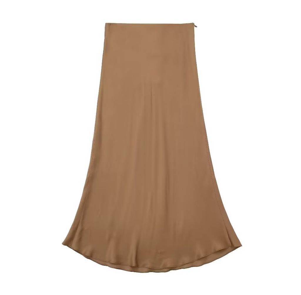 European and American style, new women's clothing, fashionable, casual silk satin texture Midi skirt 5427/453