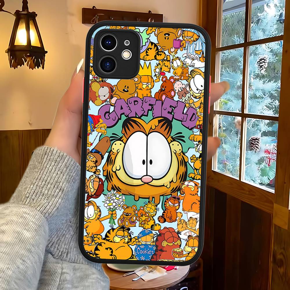 Милые Аниме G-Гарфилд Кот Матовые Силиконовые Чехлы Для Телефона Для IPhone 16 13 15 12 11 Pro Max Plus Для IPhone 14 15 Pro