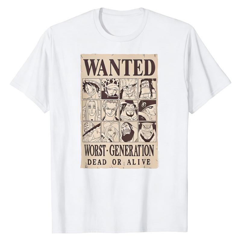 Worst Generation Wanted Poster One Piece TShirt Wanted Collection Graphic Print Pure Cotton Crew Neck High Street Fashion Tops