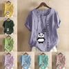 Women's Fashion Panda Print Short Sleeve T-shirt Loose Cotton Shirt Casual Loose Summer Blouse Tops Plus Size