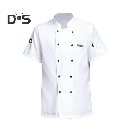 Унисекс Рубашка шеф-повара Кухня Двубортный с коротким рукавом Воротник-стойка Мягкий нагрудный карман Дышащий Устойчивый к пятнам Свободная кухня Пекарня Ресторан