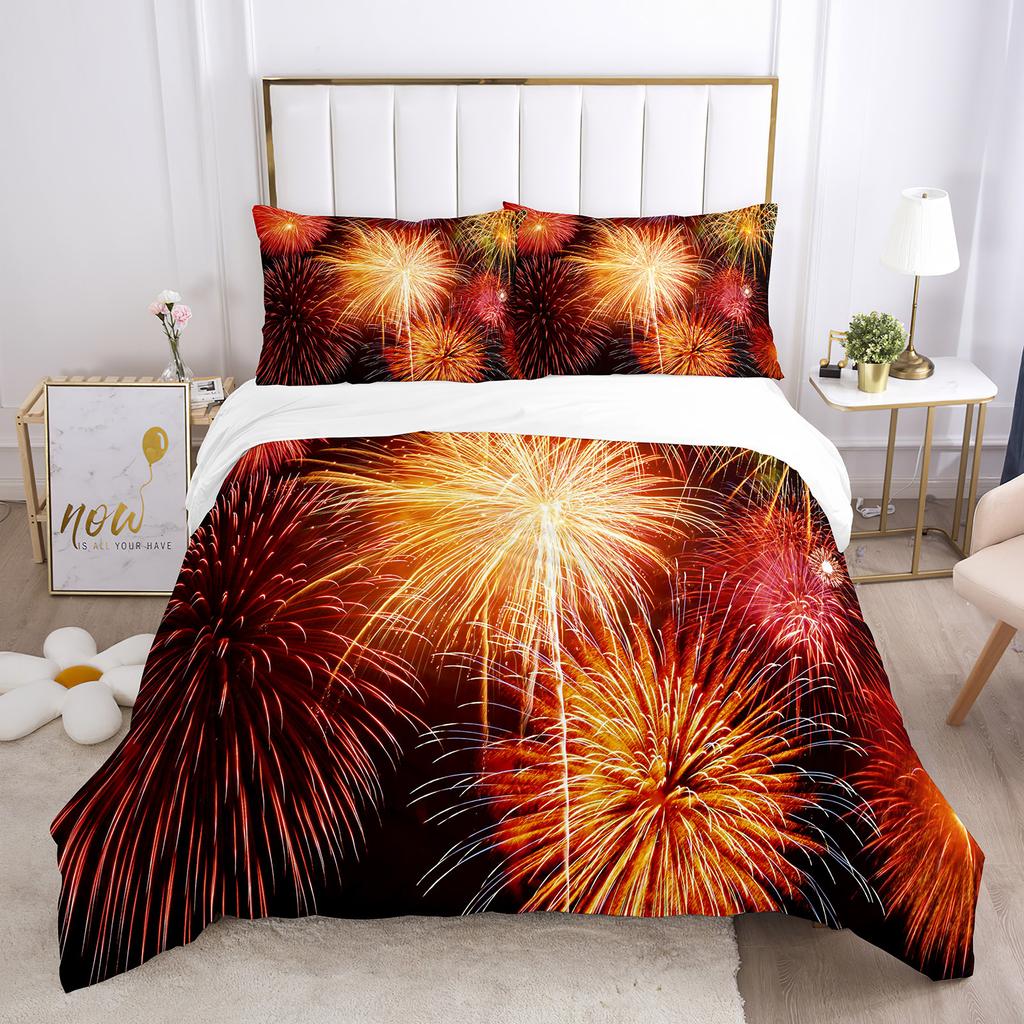 Пододеяльник Firework Queen Size, комплект постельного белья с разноцветными огнями, микрофибра, тема «Празднование Рождества», мягкий чехол для одеяла