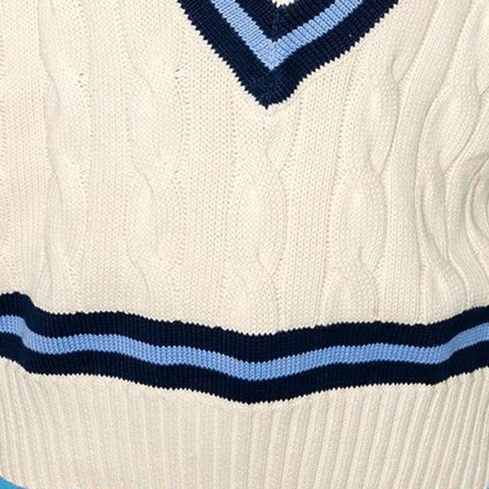 Polo Ralph Lauren Ss22 Striped V-Neck Cable Knit Pullover Sweater Women Sweater White 211838009-001