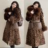 Осень и зима леопардовый принт искусственный мех утолщенное пальто из искусственной норки воротник из искусственного лисьего меха хлопковая одежда женское меховое пальто с капюшоном