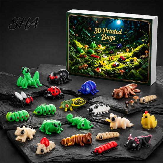 Holiday Ritual Toys 2026 Christmas Advent Calendar, 24 Days 3D Printed Insect Fidget Toy Countdown Desktop Ornaments for Kids Pcs Mini Articulated
