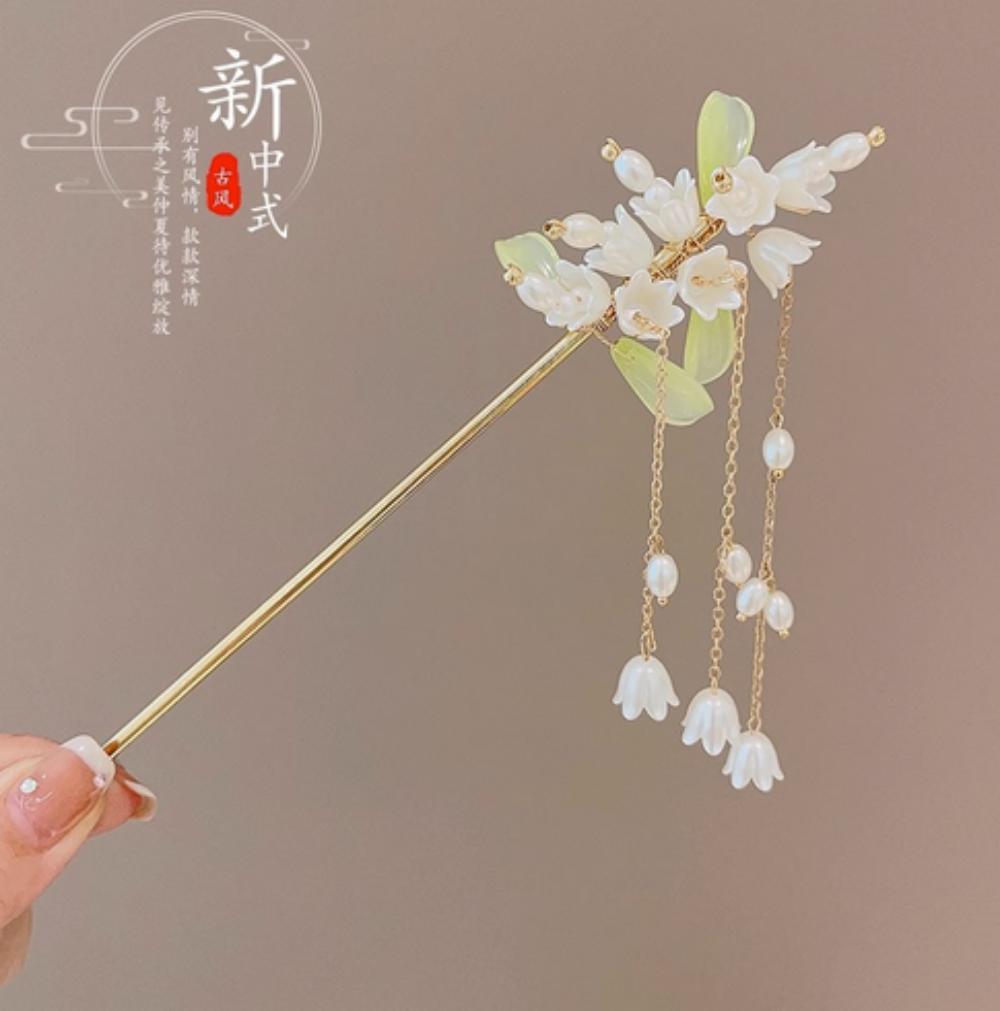 Elegant Chinese Style Hair Accessories Vintage Spring Flower Element Hairpins Light Luxury Tassel Hair Stick For Women Girls