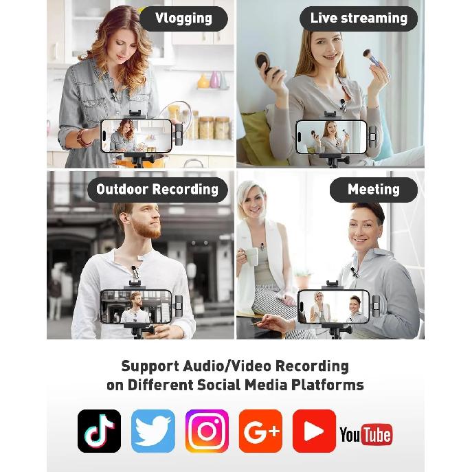 Wireless Lavalier Microphone for Android Mini Lapel Lav Mic with Noise Reduction For Vlog YouTube TikTok Audio Video Recording